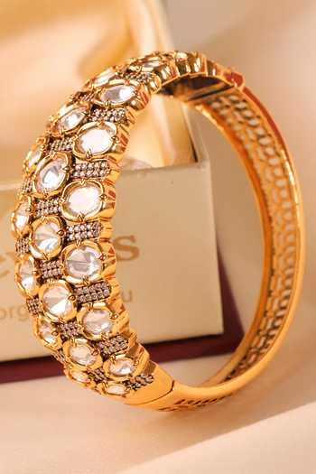 Shop_MRJEWELS_White Aurea Imperial Polki Embellished Bangle _at_Aza_Fashions