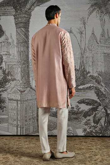 Shop_Asuka_Pink Chanderi Silk Embroidered Kurta And Pant Set _at_Aza_Fashions