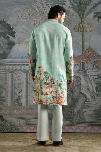 Shop_Asuka_Green Chanderi Silk Scenic Print Kurta Set _at_Aza_Fashions