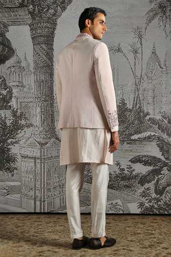 Shop_Asuka_Pink Linen Embroidery Bandhgala Set _at_Aza_Fashions