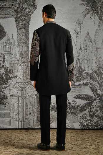 Shop_Asuka_Black Jacquard Self Kurta And Pant Set _at_Aza_Fashions