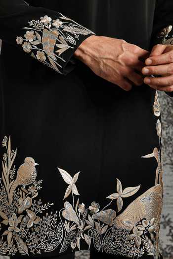 Shop_Asuka_Black Floral Embroidered Kurta Set _Online_at_Aza_Fashions