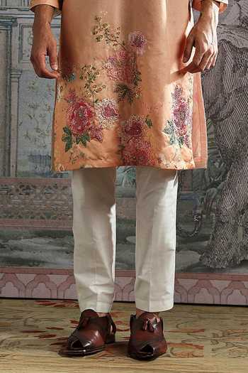 Asuka_Peach Silk Embroidered Palm Kurta And Pant Set _at_Aza_Fashions
