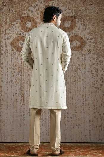 Shop_Asuka_Ivory Chanderi Silk Embroidered Kurta Set _at_Aza_Fashions