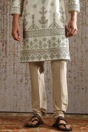 Asuka_Ivory Chanderi Silk Embroidered Kurta Set _Online_at_Aza_Fashions