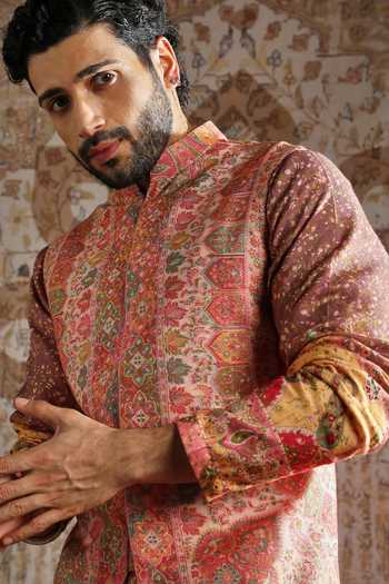 Asuka_Pink Pashmina Embroidery Ornamental Thread Work Bundi Kurta Set _at_Aza_Fashions