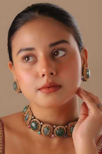 Buy_MRJEWELS_Multi Color Royal Gemstone Studded Choker Set _at_Aza_Fashions