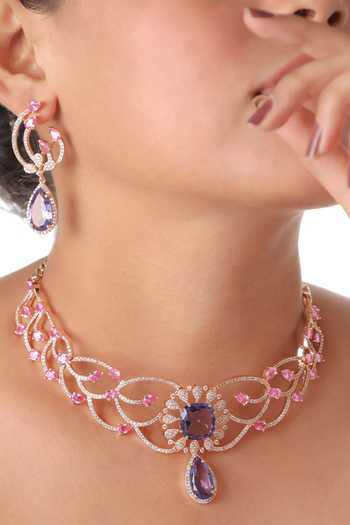 Buy_MRJEWELS_Pink Imitation Diamond Choker Set _at_Aza_Fashions