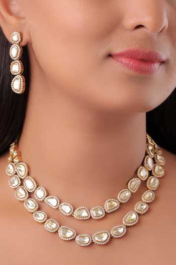 Buy_MRJEWELS_White Layered Moissanite Necklace Set _at_Aza_Fashions