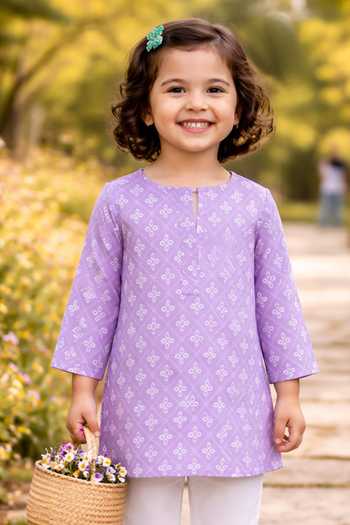 Buy_Pankhuri By Priyanka_Purple Cotton Geometric Print Kurta And Pant Set _Online_at_Aza_Fashions