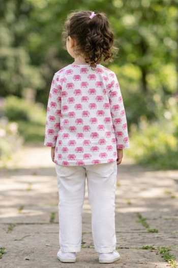 Shop_Pankhuri By Priyanka_Pink Cotton Elephant Print Kurta Set _at_Aza_Fashions