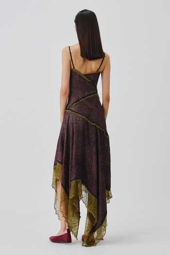 Shop_Aroka_Multi Color Satin, Chiffon, Modal V-neck Wildflower Ajrakh Print Dress _at_Aza_Fashions