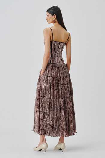 Shop_Aroka_Black Cotton Sweetheart Neck Reva Printed Midi Dress _at_Aza_Fashions