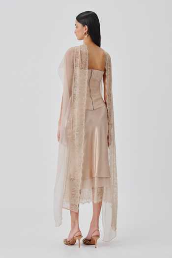 Shop_Aroka_Cream Crepe, Chiffon, Bandeau Neck Soft Veil Corset Top _at_Aza_Fashions