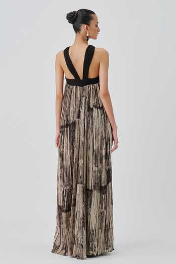 Shop_Aroka_Black Muslin Halter Neck Hand Block Print Dress _at_Aza_Fashions