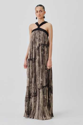 Buy_Aroka_Black Muslin Halter Neck Hand Block Print Dress _at_Aza_Fashions