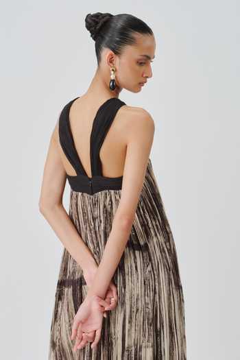 Buy_Aroka_Black Muslin Halter Neck Hand Block Print Dress _Online_at_Aza_Fashions
