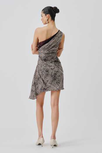 Shop_Aroka_Black Satin, Modal One Shoulder Odette Short Printed Dress _at_Aza_Fashions