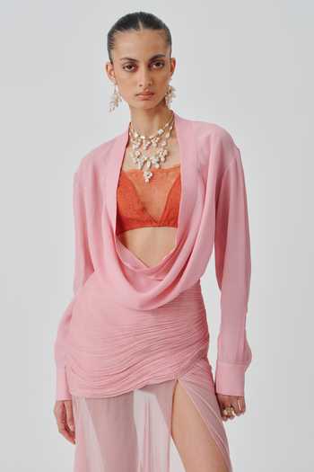 Buy_Aroka_Pink Crepe Cowl Neck Rosaria Top _at_Aza_Fashions
