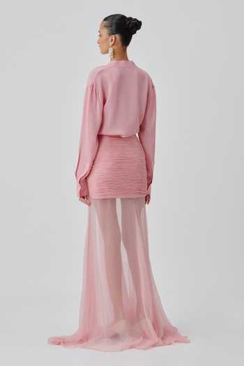 Shop_Aroka_Pink Chiffon Rosaria Ruched Skirt _at_Aza_Fashions