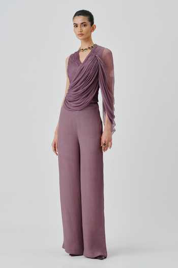 Buy_Aroka_Purple Crepe High Waist Pant _at_Aza_Fashions