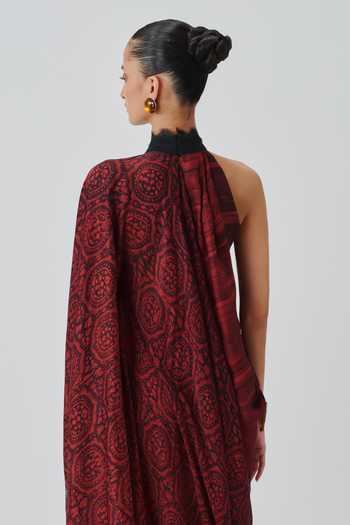 Buy_Aroka_Black Satin, Modal Halter , High Anaya Layered Printed Dress _Online_at_Aza_Fashions