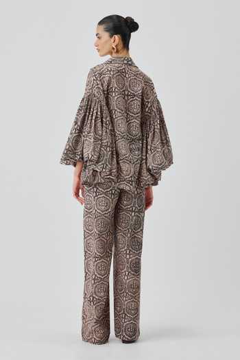 Shop_Aroka_Black Cotton Collared Sahara Printed Shirt _at_Aza_Fashions