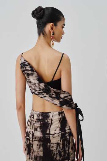Shop_Aroka_Black Satin, Modal Asymmetric Monolith Crop Top _at_Aza_Fashions