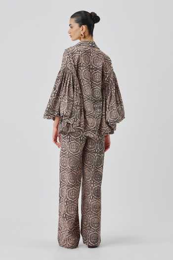 Shop_Aroka_Black Cotton Sahara Ajrakh Print Pant _at_Aza_Fashions