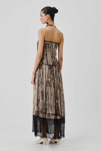 Shop_Aroka_Black Muslin Bandeau Neck Natasha Ajrakh Print Dress _at_Aza_Fashions
