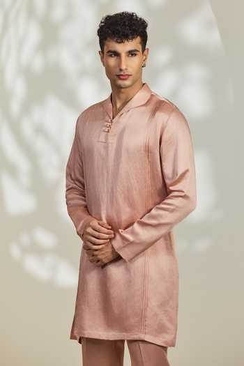 Shop_Madhav Agasti_Pink Silk, Linen Kurta And Pant Set _at_Aza_Fashions