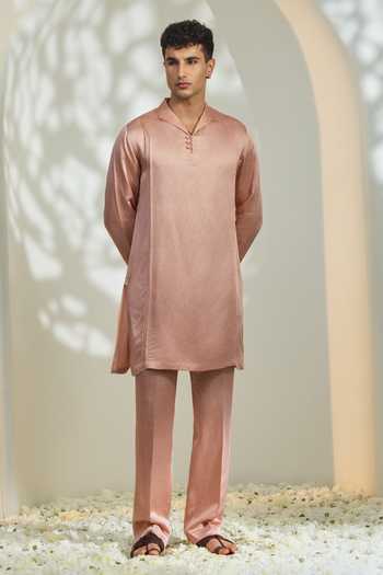 Buy_Madhav Agasti_Pink Silk, Linen Kurta And Pant Set _at_Aza_Fashions