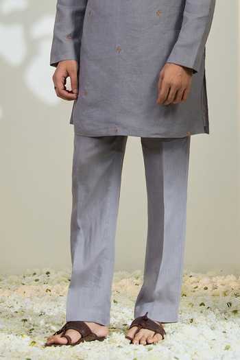 Buy_Madhav Agasti_Grey Linen Kurta And Pant Set _Online_at_Aza_Fashions