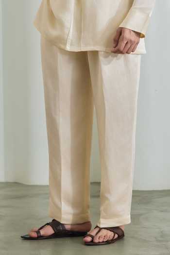 Buy_Madhav Agasti_Yellow Silk, Linen Kurta And Pant Set _Online_at_Aza_Fashions