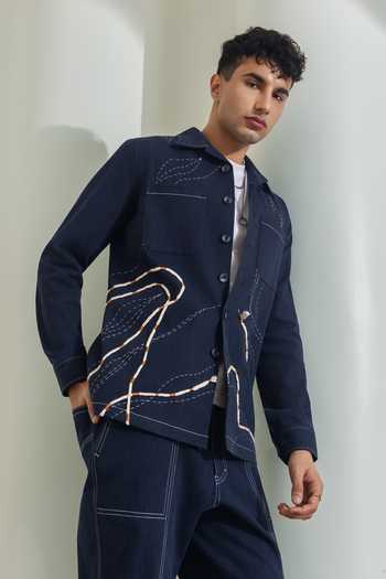 Shop_Madhav Agasti_Blue Denim Hand Embroidered Shacket With Trouser _Online_at_Aza_Fashions