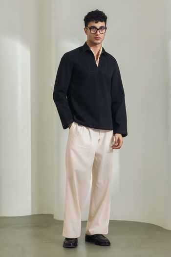 Shop_Madhav Agasti_Black Denim Plain Shirt _at_Aza_Fashions