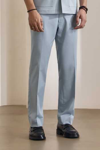 Madhav Agasti_Blue Cotton Blend Shacket And Trouser Set _Online_at_Aza_Fashions