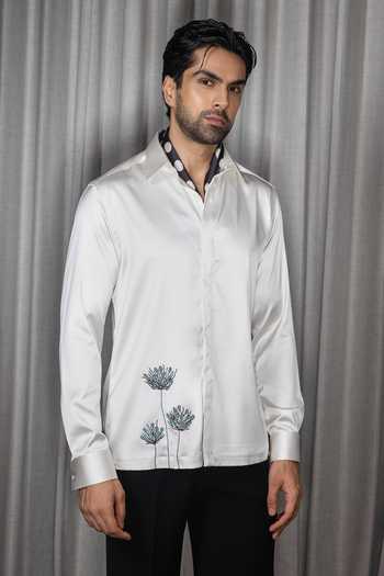Buy_Madhav Agasti_White Silk Hand Embroidered Shirt _at_Aza_Fashions