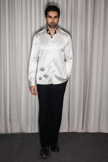 Shop_Madhav Agasti_White Silk Hand Embroidered Shirt _at_Aza_Fashions