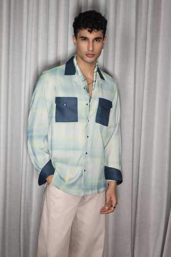 Buy_Madhav Agasti_Blue Silk, Polyester Patch Work Shirt _at_Aza_Fashions