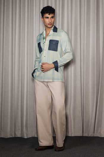Shop_Madhav Agasti_Blue Silk, Polyester Patch Work Shirt _at_Aza_Fashions