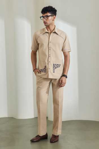 Buy_Madhav Agasti_Beige Handloom Cotton Shirt And Trouser Set _at_Aza_Fashions