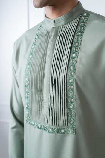 Madhav Agasti_Green Cotton Yoke Embroidered Kurta Set _Online_at_Aza_Fashions