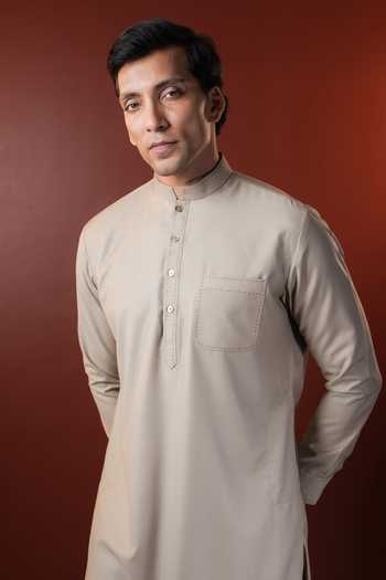 Buy_Madhav Agasti_Beige Cotton Straight Blend Kurta And Pant Set _Online_at_Aza_Fashions