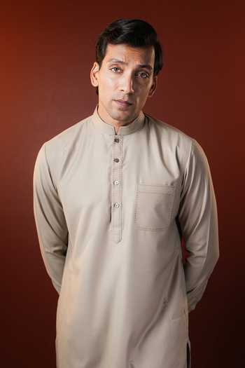 Shop_Madhav Agasti_Beige Cotton Straight Blend Kurta And Pant Set _at_Aza_Fashions