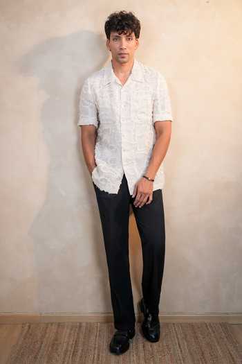 Shop_Madhav Agasti_Beige Linen Safari Frayed Shirt _at_Aza_Fashions
