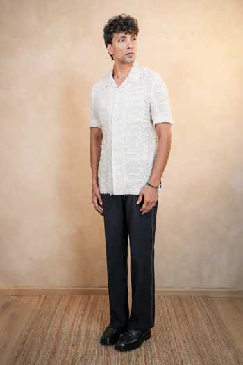 Madhav Agasti_Beige Linen Safari Frayed Shirt _Online_at_Aza_Fashions