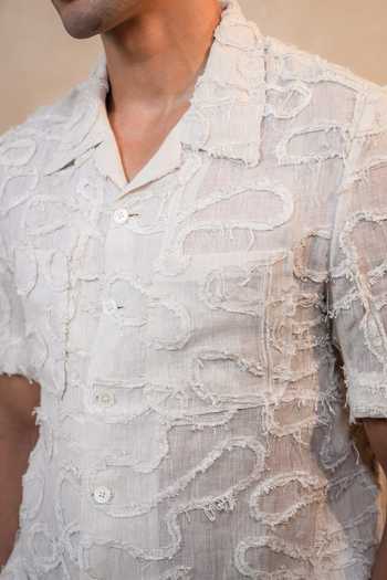 Buy_Madhav Agasti_Beige Linen Safari Frayed Shirt _Online_at_Aza_Fashions