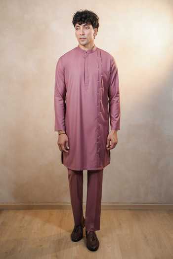 Buy_Madhav Agasti_Purple Cotton Plain Blend Kurta And Pant Set _at_Aza_Fashions
