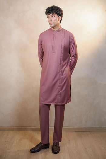 Shop_Madhav Agasti_Purple Cotton Plain Blend Kurta And Pant Set _at_Aza_Fashions